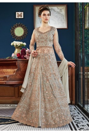 Gray net embroidered long choli lehenga  4534